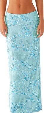 Blue Allover Beaded Sequin Maxi Skirt Resort Vacation Glam Women's size Medium
